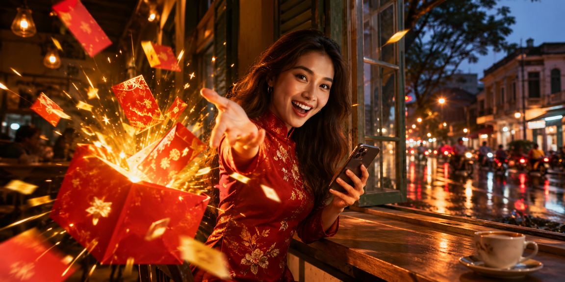 Người dùng Hồ Chí Minh nhận thưởng và kiểm tra số dư tài khoản tại quán cà phê
